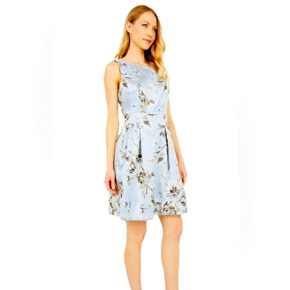 Vince Camuto Sleeveless Jacquard Floral Fit Flare Dress, Womens, 8, Sky Vince Camuto Sleeveless Jacquard Floral Fit Flare Dress, Womens, 8, Sky